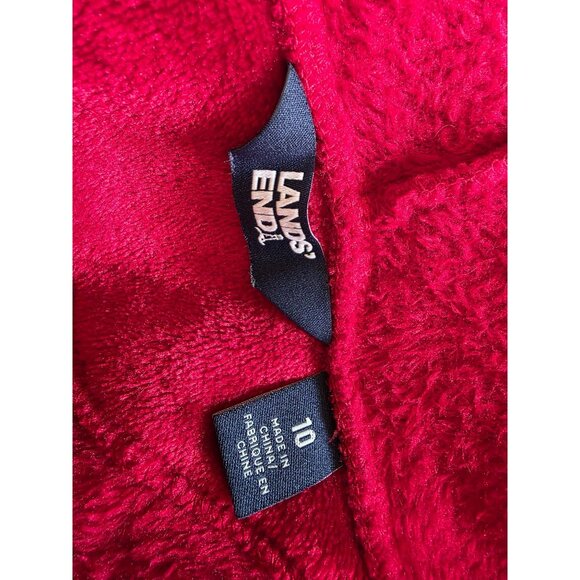 Lands End Girls Red Hooded Soft Plush Fleece Bathrobe Size 10 - Picture 4 of 8